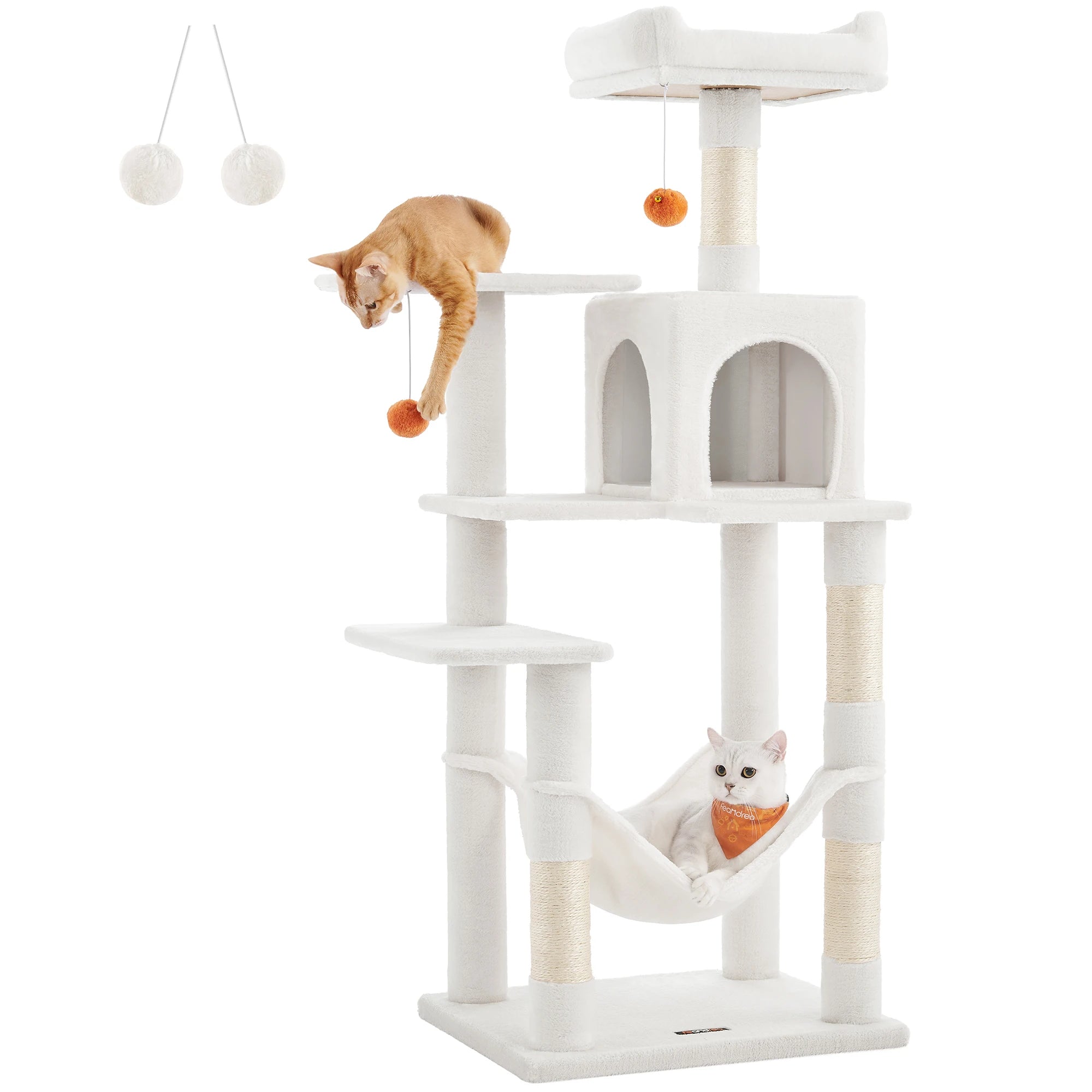 Feandrea 56.3-Inch Multi-Level Cat Tree – Indoor Cat Tower with Scratching Posts, Hammock, Perches, and Cozy Condo