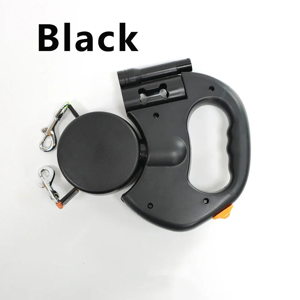 Retractable Dual Dog Leash with LED Light | 360° Swivel No-Tangle Design | Independent Brake System & 3M Reflective Leads for Two Dogs