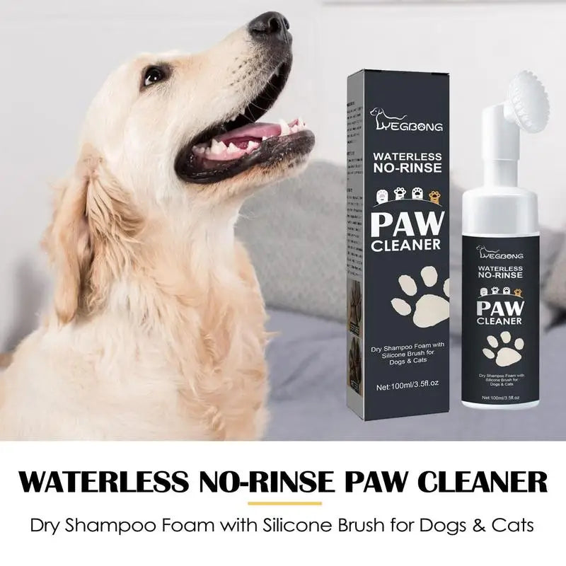Waterless Pet Paw Cleaning Foam with Silicone Brush – Gentle Dry Shampoo for Dogs and Cats