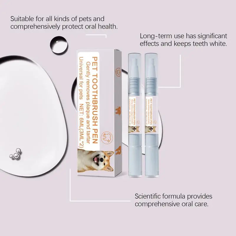 Pet Toothbrush Pen (2pcs) – Natural Plant-Based Dog & Cat Dental Cleaning Pen | Soft Bristles, Tartar & Plaque Remover, Fresh Breath Care