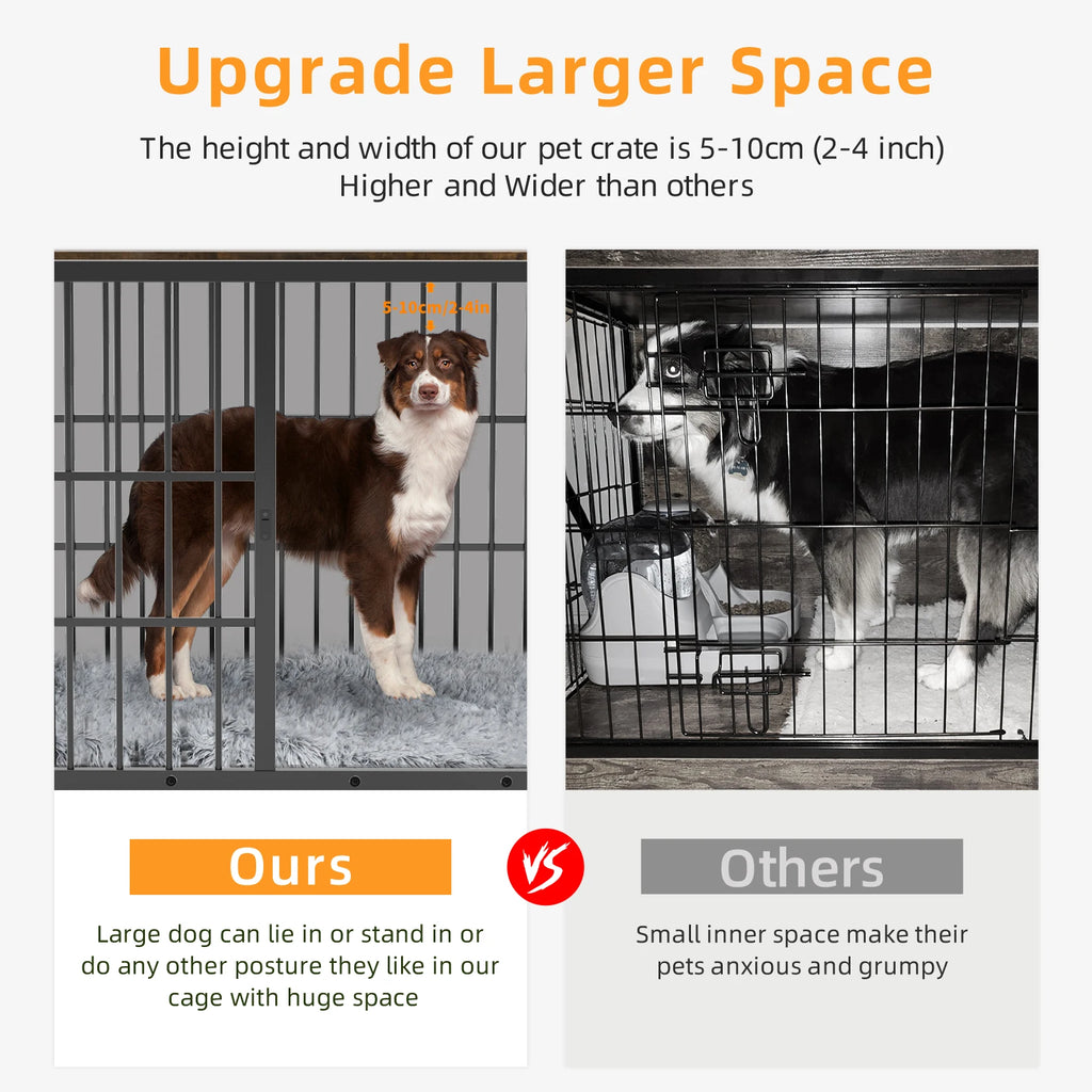 Dog Crate Furniture by AmsterdamPetStore – Stylish Metal Pet Kennel End Table with Three Lockable Doors and Removable Tray (White/Black)