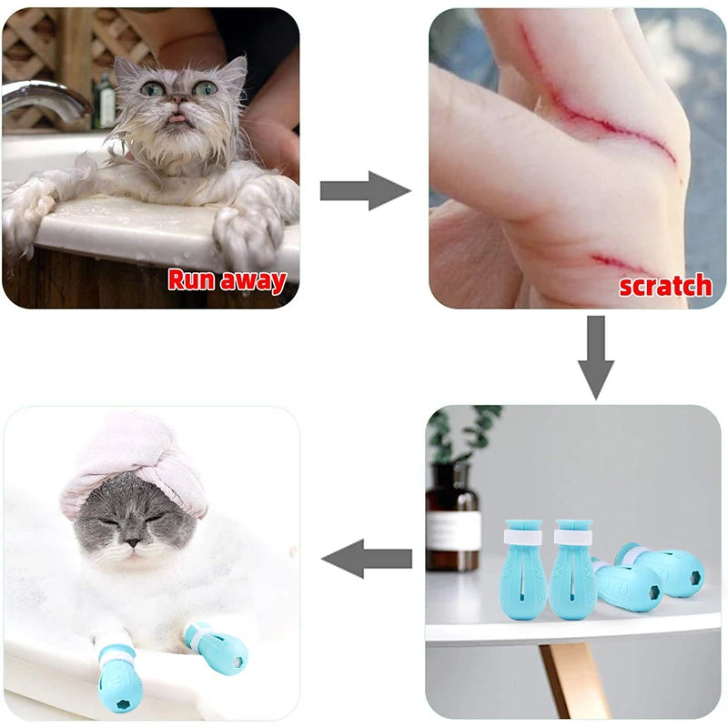 Cat Bath Anti-Scratch Shoes – Adjustable Cat Paw Protectors for Grooming & Bathing | Soft Cat Claw Covers for Safe Washing and Nail Care