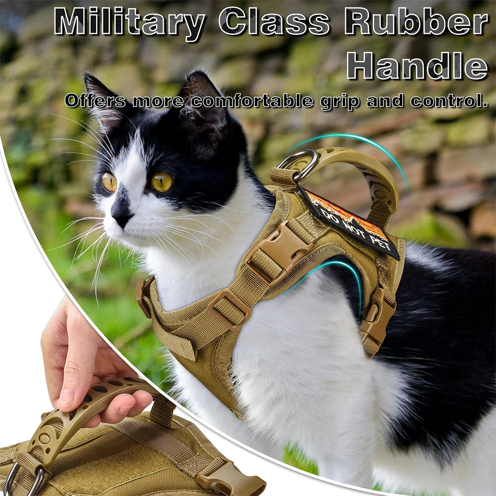 Tactical Cat & Small Dog Harness – Adjustable Military-Style Vest with Control Handle for Walking and Training
