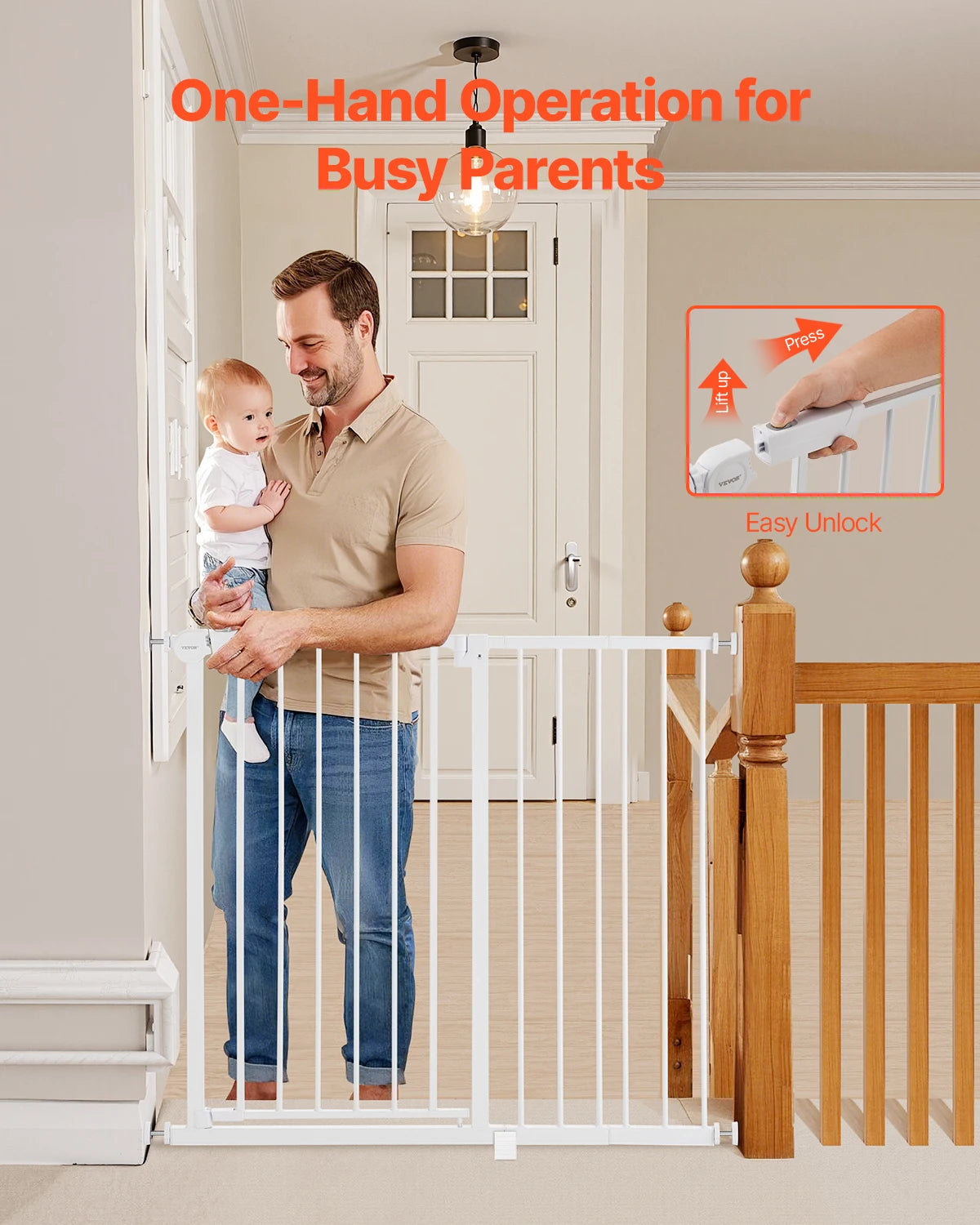 SucceBuy Baby & Pet Safety Gate – Easy Step Walk-Through Dog Gate with Pressure Mount, Wall Cups, and Secure Lock for Doorways