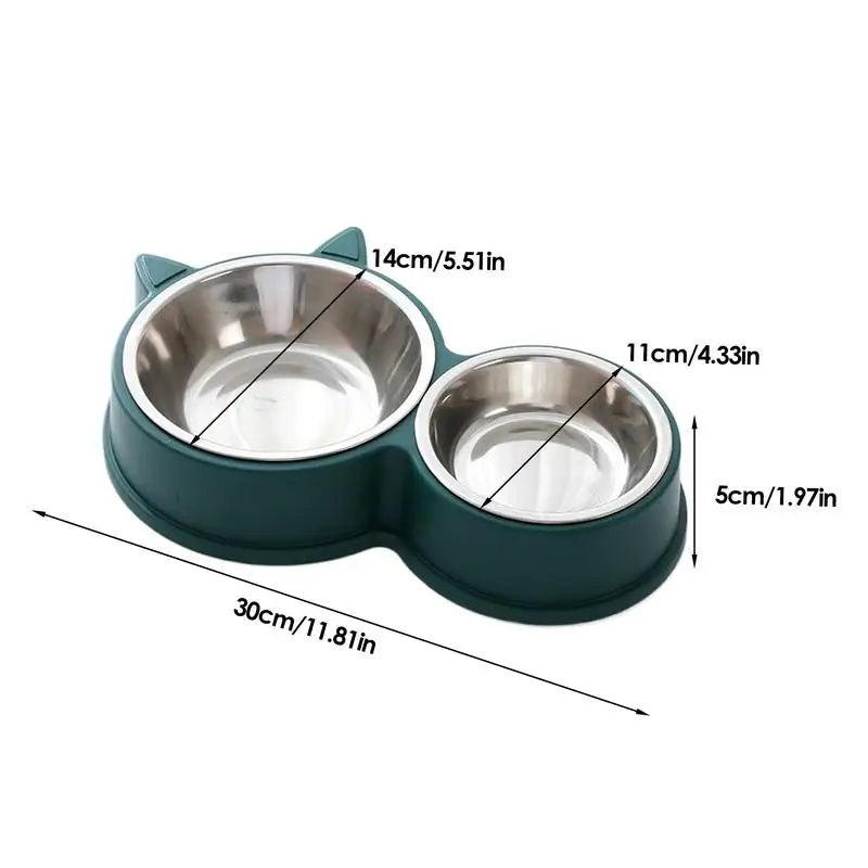 Stainless Steel Cat Bowl – Cute Cat Ear Design, Removable Food & Water Feeder for Cages, Durable Thickened Pet Bowl for Cats and Puppies