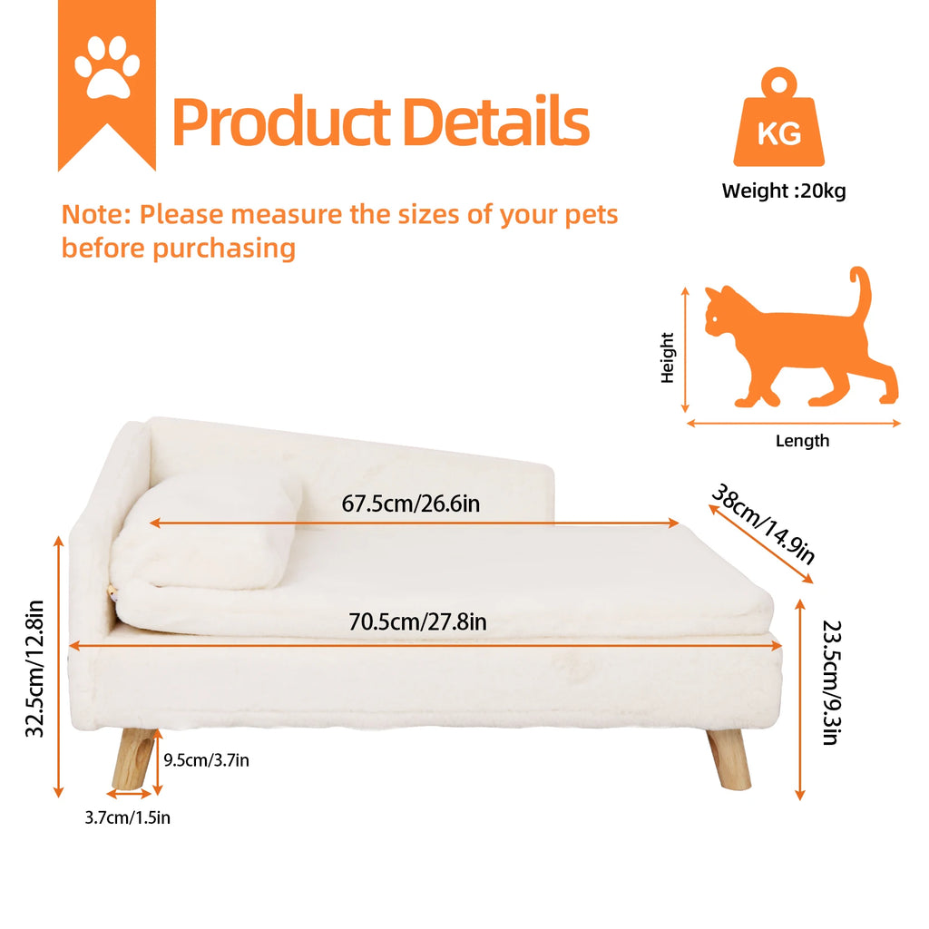 Nordic Elevated Pet Bed – Waterproof Pet Sofa with Cozy Pad and Wooden Legs for Small Dogs and Kittens