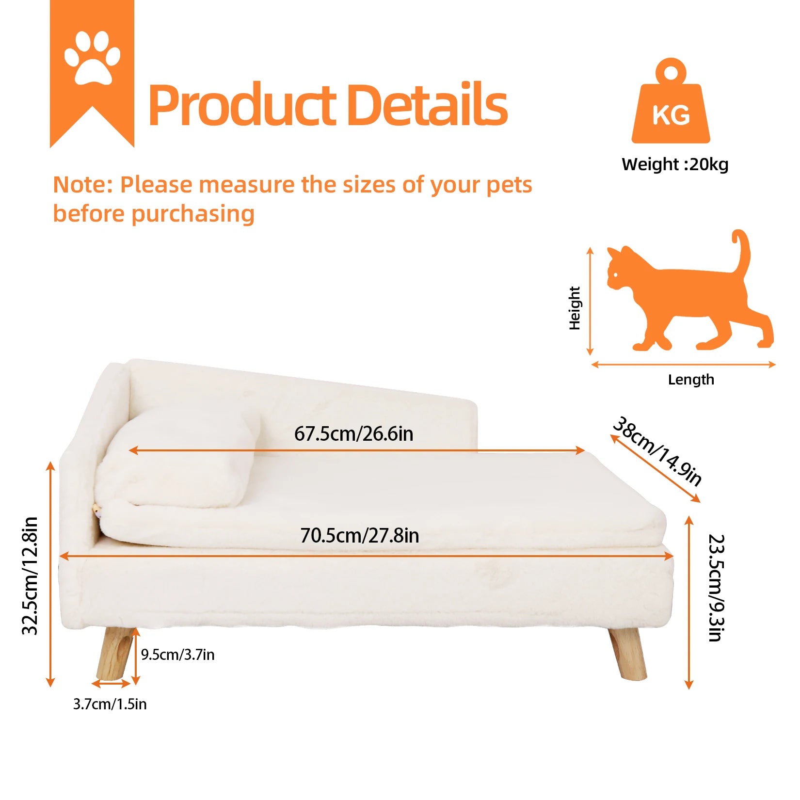 Nordic Elevated Pet Bed – Waterproof Pet Sofa with Cozy Pad and Wooden Legs for Small Dogs and Kittens